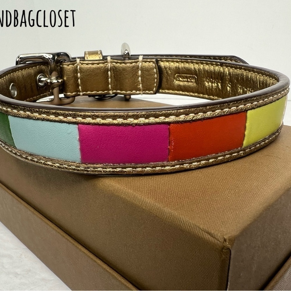 Coach Legacy Striped Leather Vintage Pink Blue Size SMALL Dog Collar - Picture 15 of 16